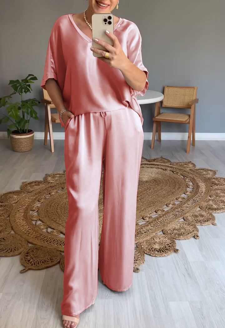 V-neck Satin Two-piece Suit