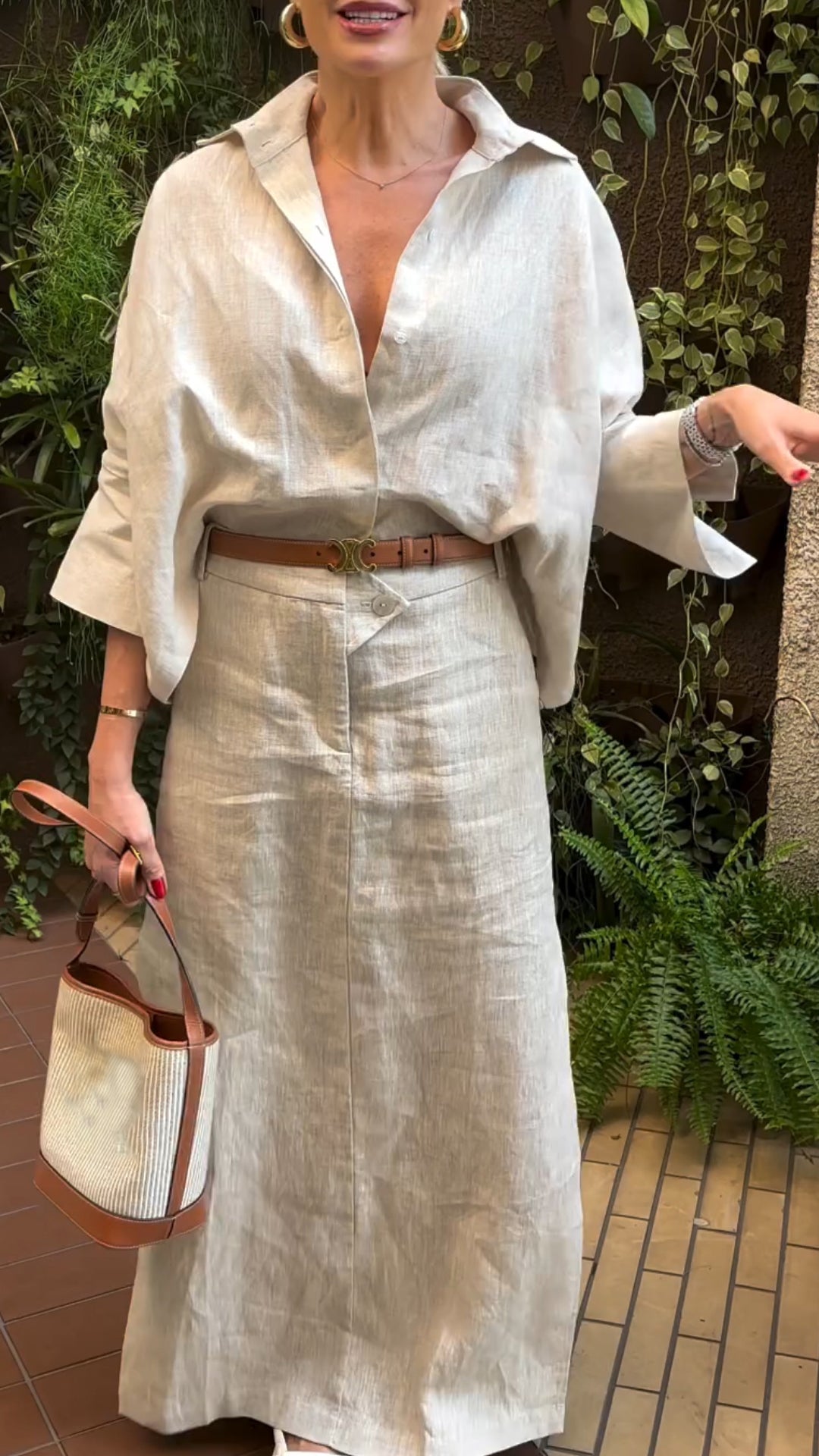 Cotton and Linen Lapel Mid-sleeve Elegant Two-piece Suit