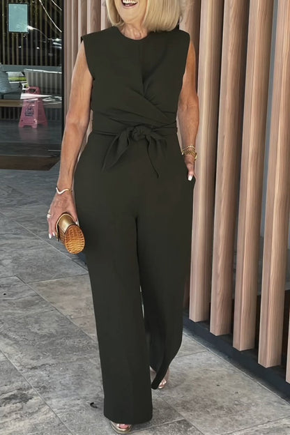 Women's Sleeveless Crew Neck Jumpsuit