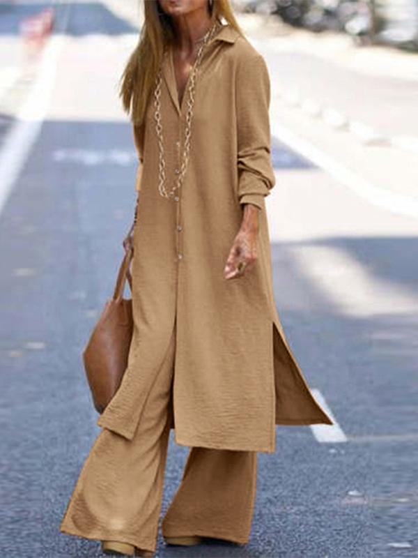 Long Cardigan Top and Wide Leg Trousers Casual Suit