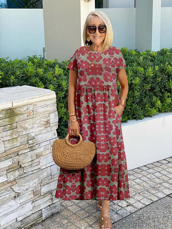 Summer Cotton and Linen Printed Tunic Dress