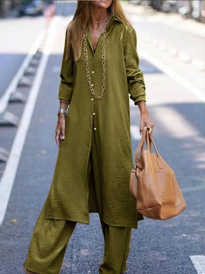 Long Cardigan Top and Wide Leg Trousers Casual Suit