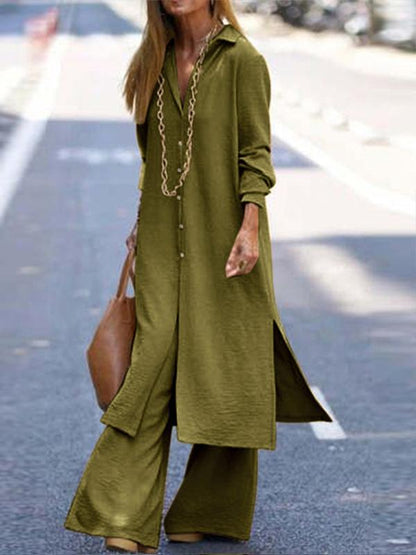 Long Cardigan Top and Wide Leg Trousers Casual Suit