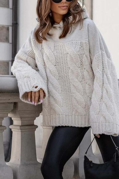 Women's Hooded Sweater Patchwork Sweatshirt