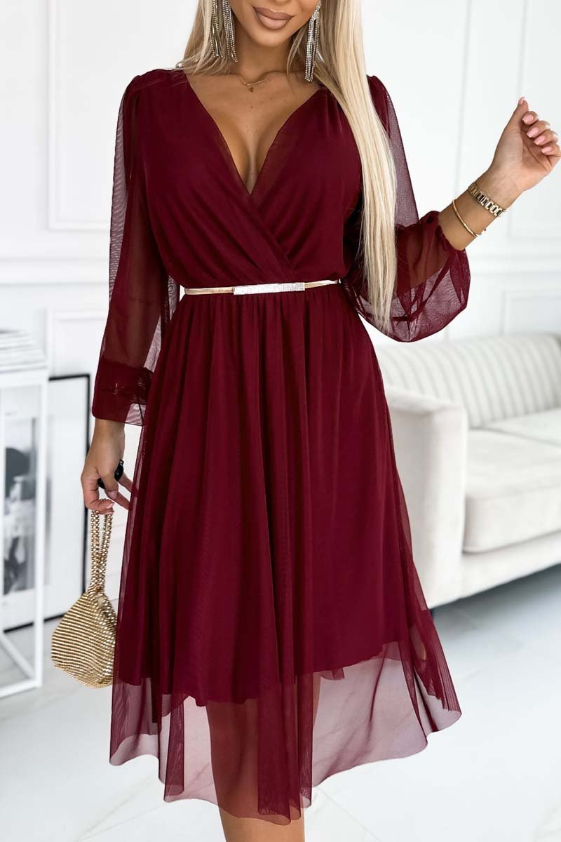 Women's Elegant and Fashionable V-Neck Waist Mesh Dress