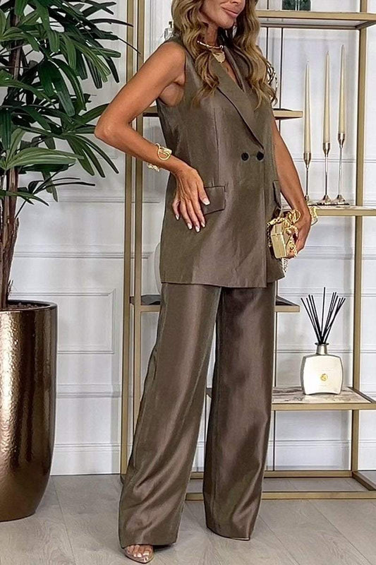 Women's Casual Lapel Sleeveless Two-piece Suit