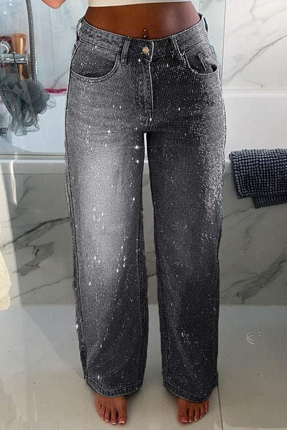 Women's Rhinestone Casual Denim Trousers