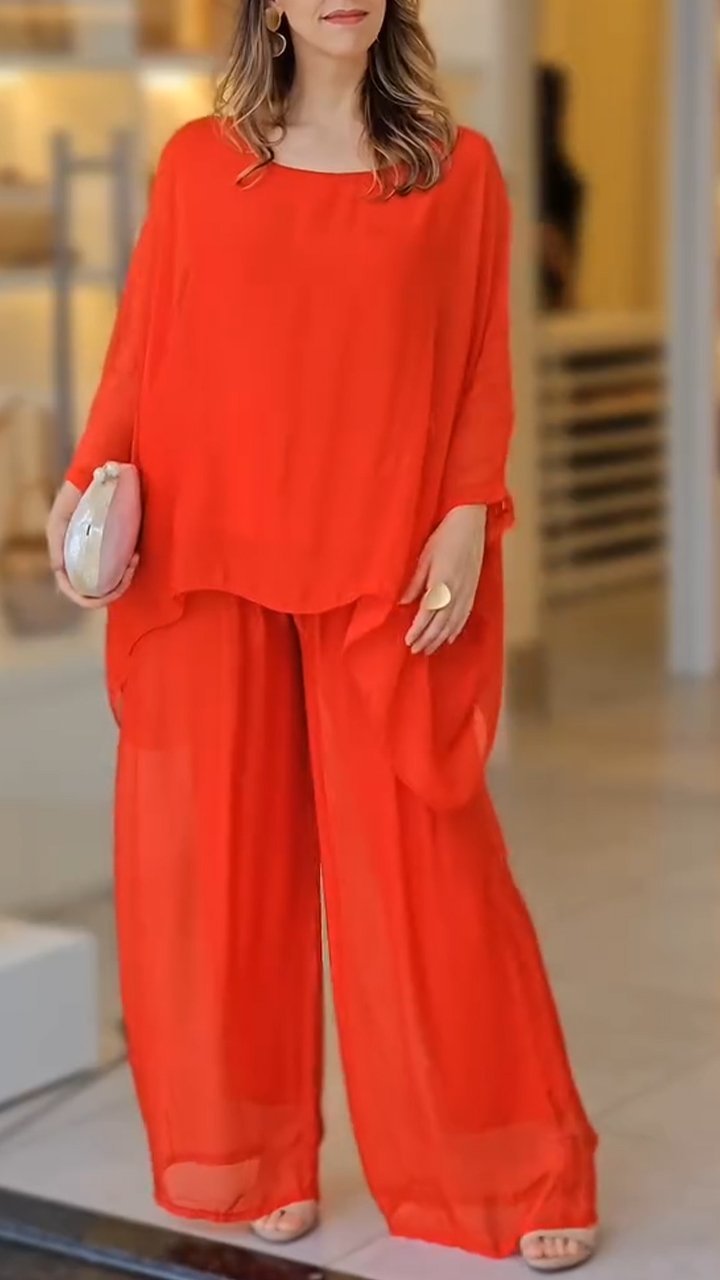 Women's Round Neck Loose Chiffon Casual Suit