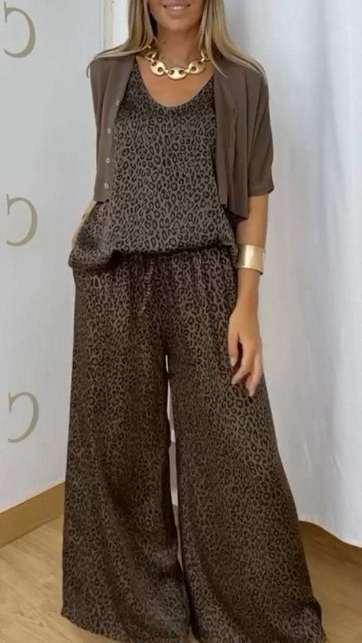 Leopard Satin Comfortable Casual 3-piece Suit