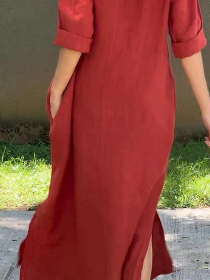 Simple V-neck Long Dress