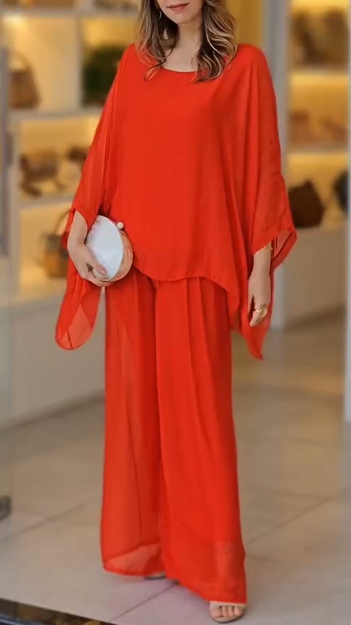 Women's Round Neck Loose Chiffon Casual Suit