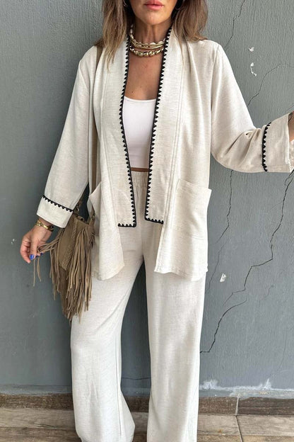 Women's kimono cardigan trousers two-piece set