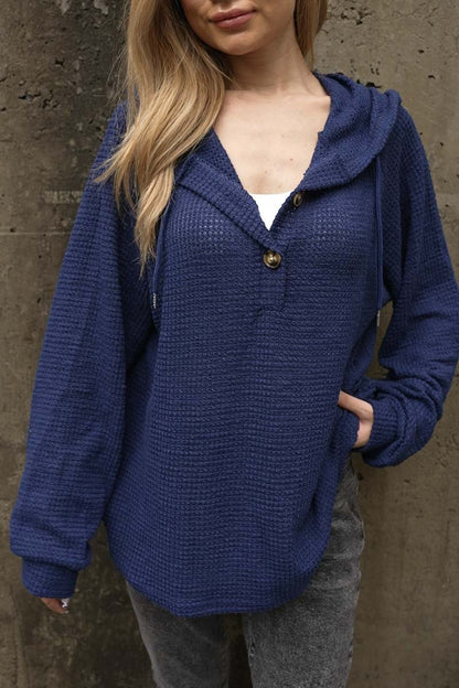 Women's Solid Color Buttoned Loose Long Sleeve Sweatshirt