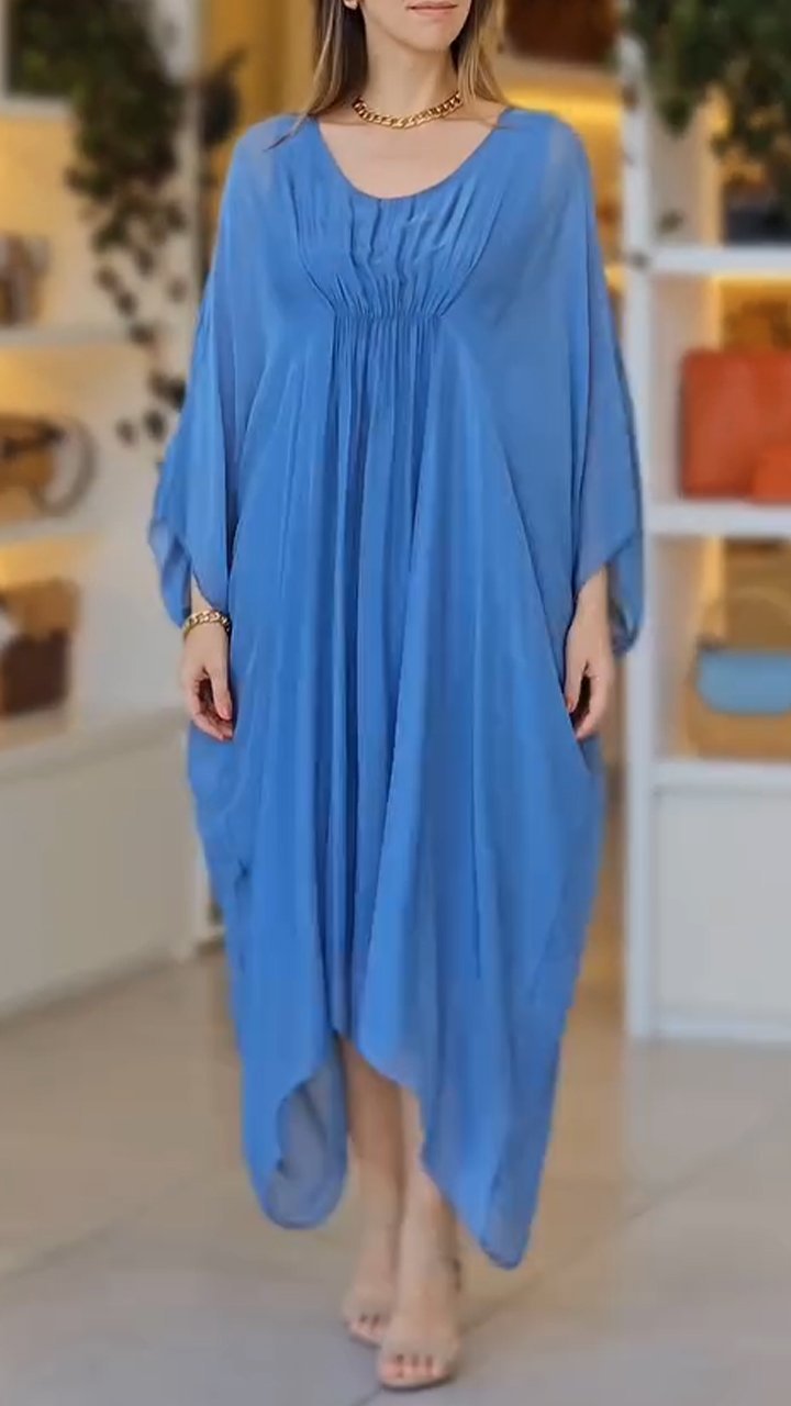 Women's Round Neck Loose Casual Chiffon Dress