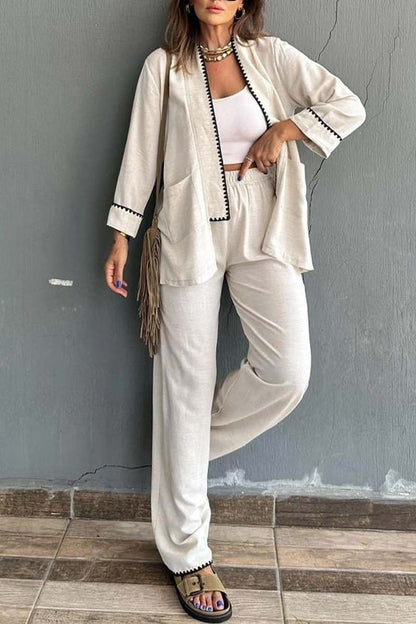 Women's kimono cardigan trousers two-piece set