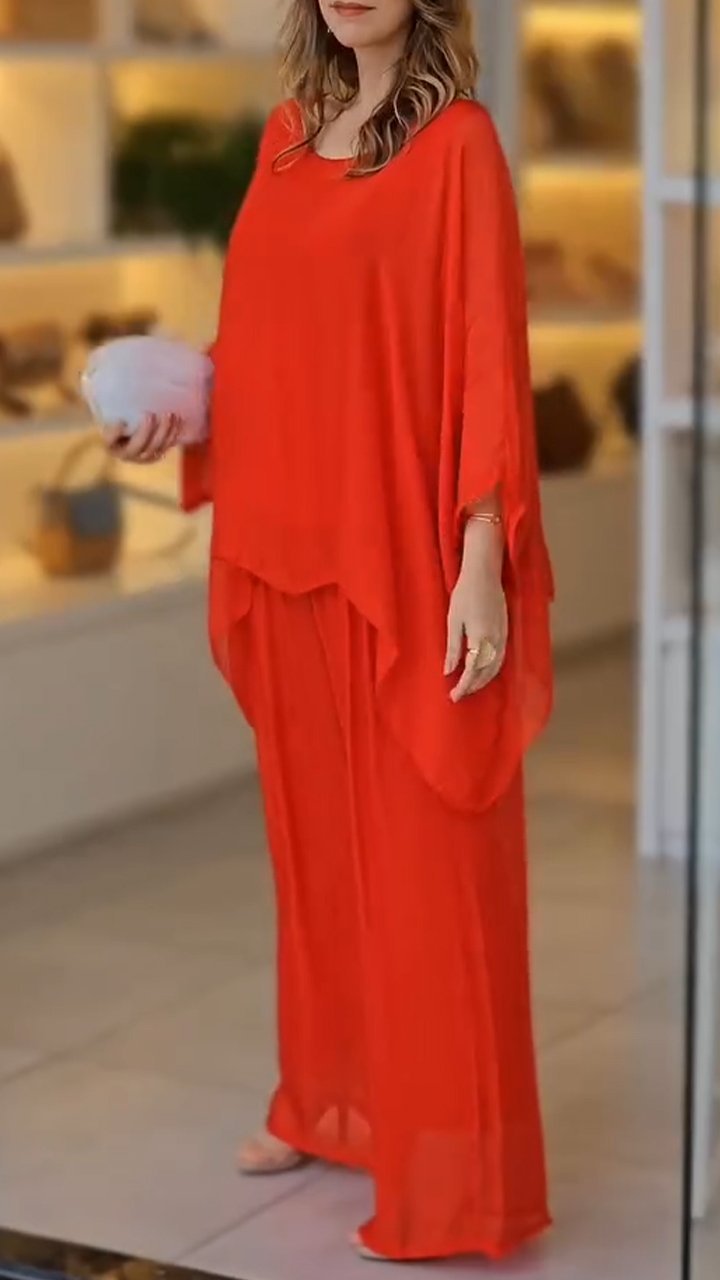 Women's Round Neck Loose Chiffon Casual Suit