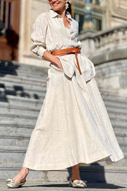 Casual solid color shirt cotton and linen skirt suit