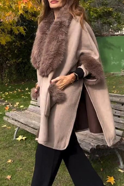 Women's Warm Collar and Cuffs Fur Collar Patchwork Jacket