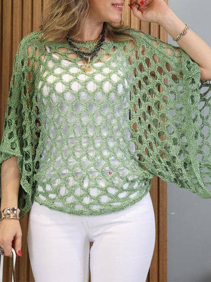 Casual Round Neck Hollow Blouse