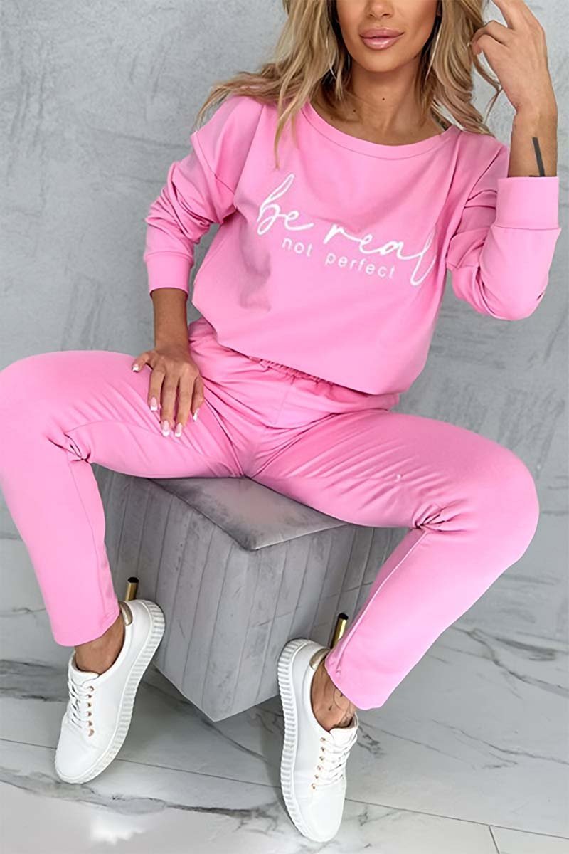 Women's Casual Letter Print Long Sleeve T-Shirt and Pants Set