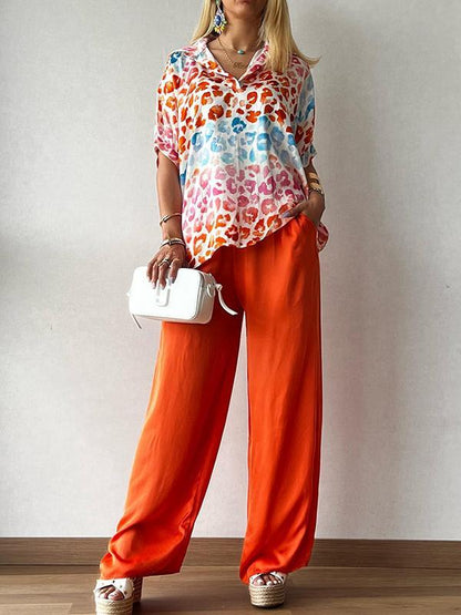 Casual Print Tops and Pants Two-pieces Set