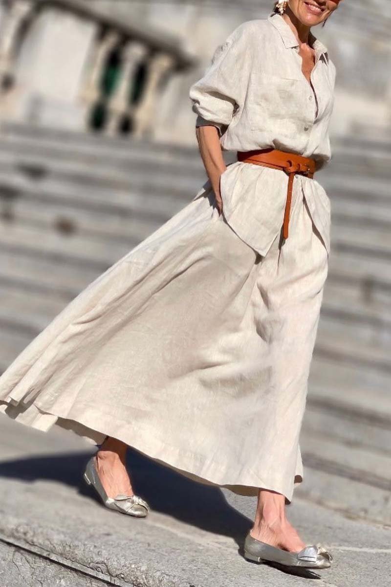 Casual solid color shirt cotton and linen skirt suit