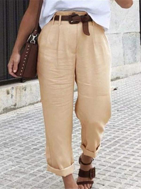 Solid color loose high-waisted casual long leg pants for spring and summer