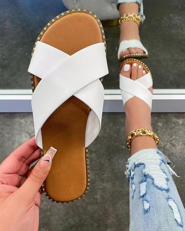 Open Toe Non-slip Slippers Fashionable Rhinestone Star Flat Sandals