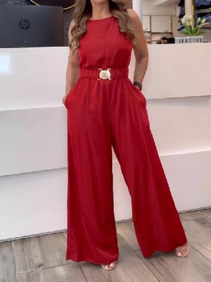 Fashionable waist sleeveless jumpsuit