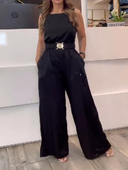 Fashionable waist sleeveless jumpsuit