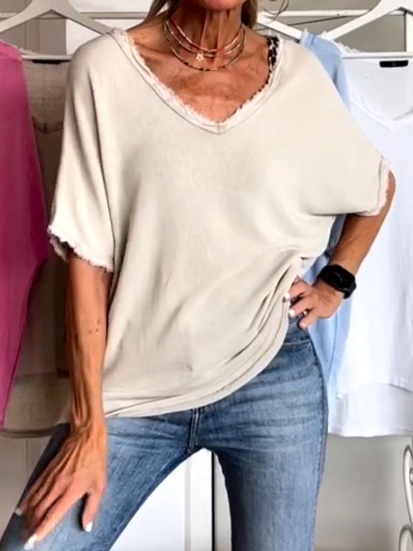 Casual V-neck Mid-sleeve Top