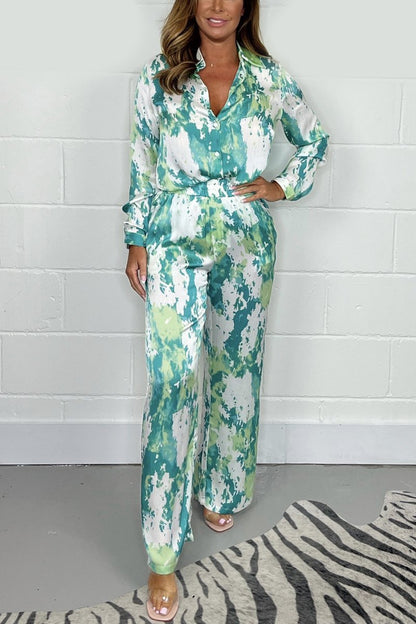 Satin casual print suit