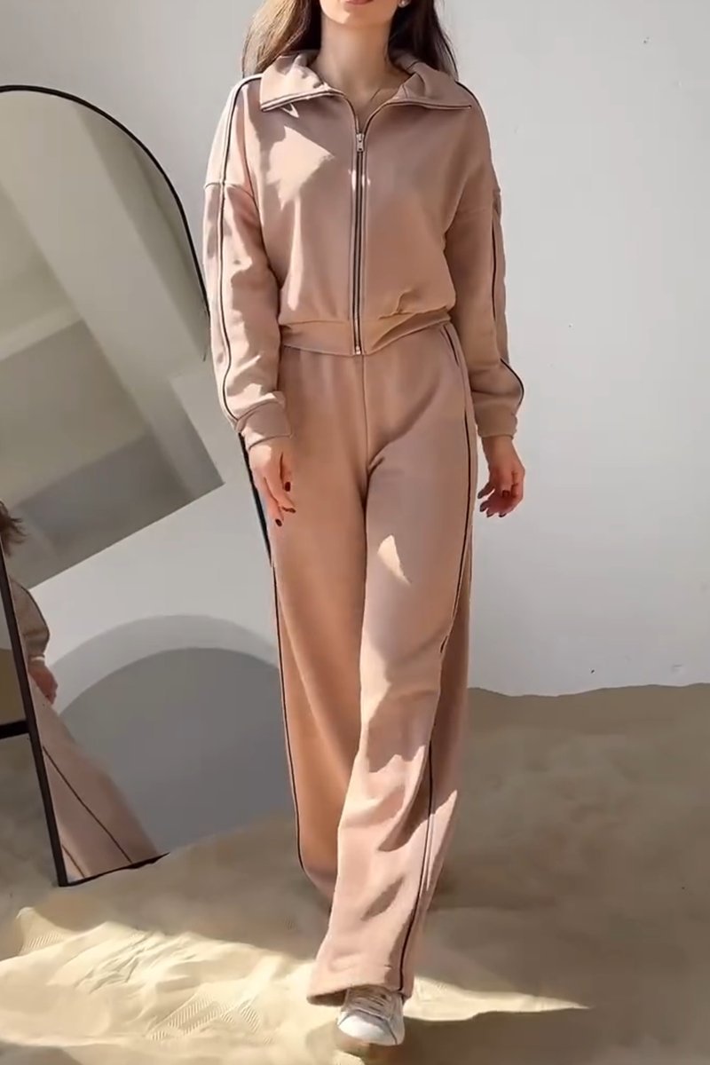 Women's Casual Contrast Color Two-Piece Pants Suit