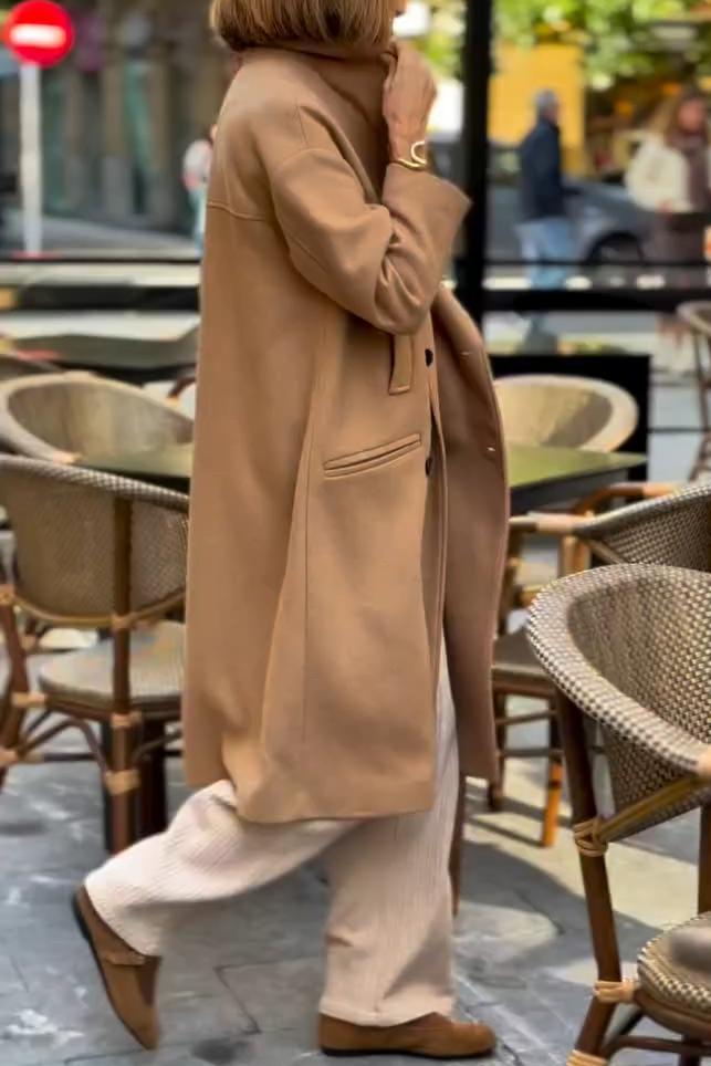 Women's Casual Solid Color Lapel Mid-length Woolen Coat