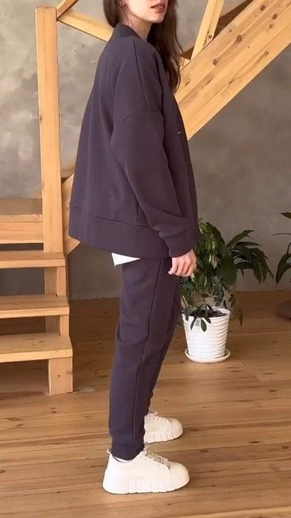 Women's V-neck Long-sleeved Casual Sweatshirt Suit