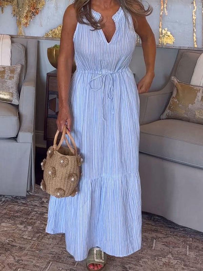 Summer V-neck Striped Sleeveless Dress