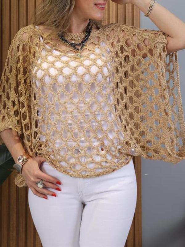 Casual Round Neck Hollow Blouse