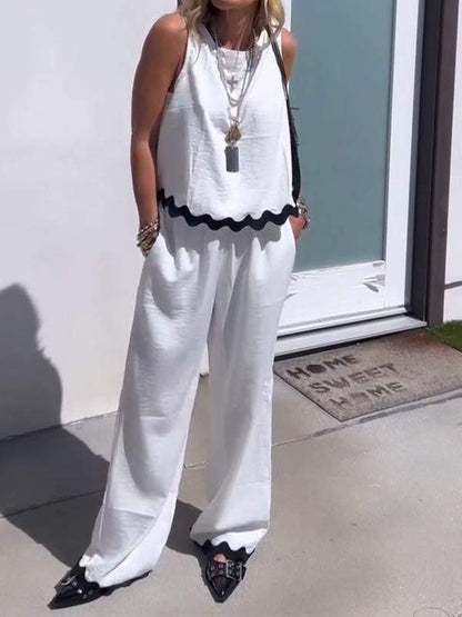 Summer Casual Round Neck Sleeveless Two-piece Suit