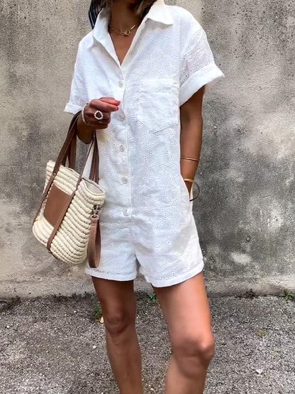 Casual Hollow Short-sleeved Jumpsuit