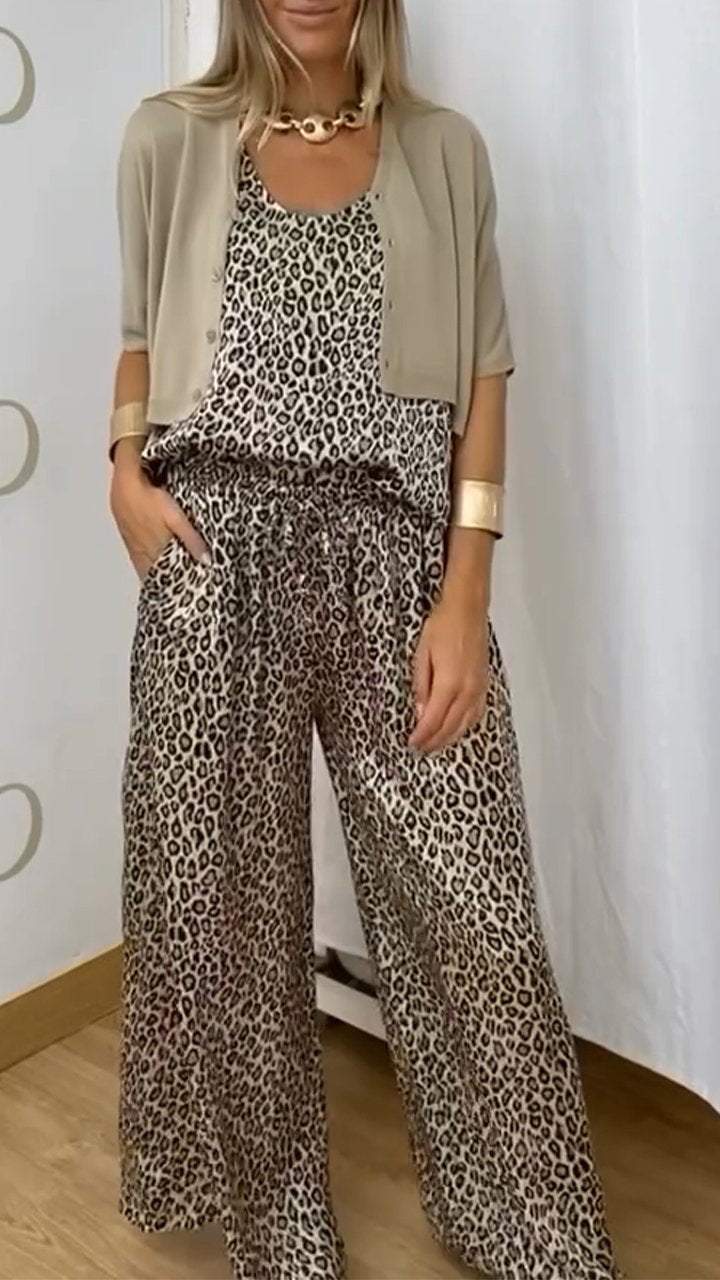 Leopard Satin Comfortable Casual 3-piece Suit