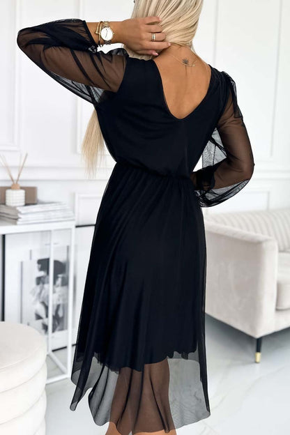 Women's Elegant and Fashionable V-Neck Waist Mesh Dress