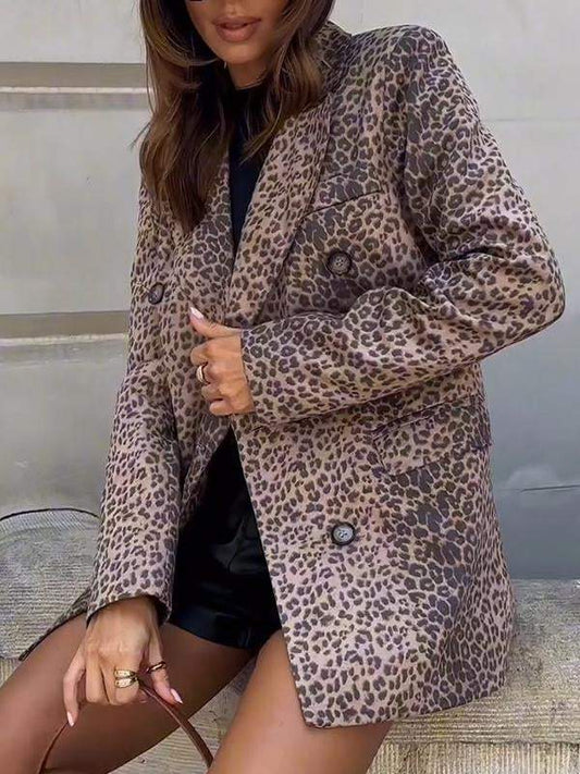 Women's Casual Lapel Leopard Printed Suit Jacket