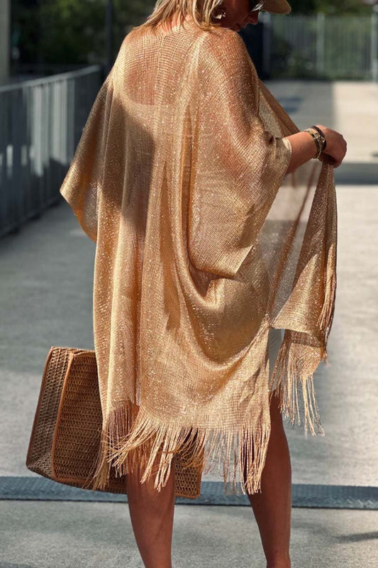 Women's casual mesh tassel solid color sun protection shawl