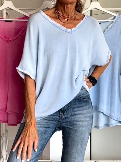 Casual V-neck Mid-sleeve Top