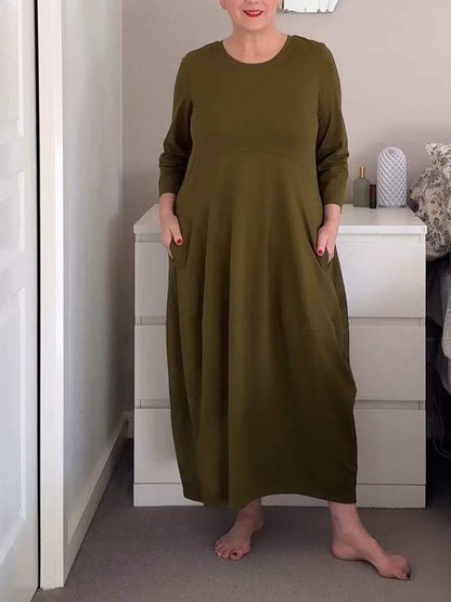 Women's Casual Round Neck Solid Color Long Sleeve Dress