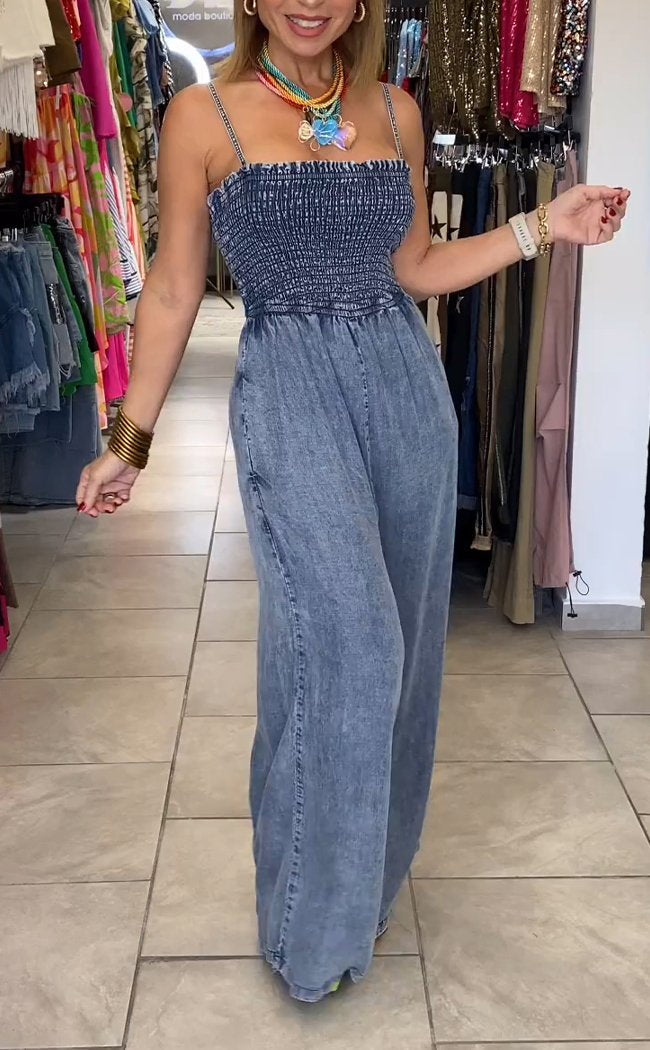 Summer Casual Denim Suspender Jumpsuit