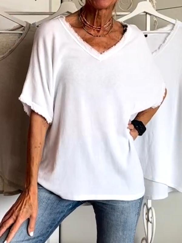 Casual V-neck Mid-sleeve Top