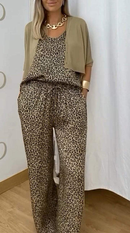 Leopard Satin Comfortable Casual 3-piece Suit