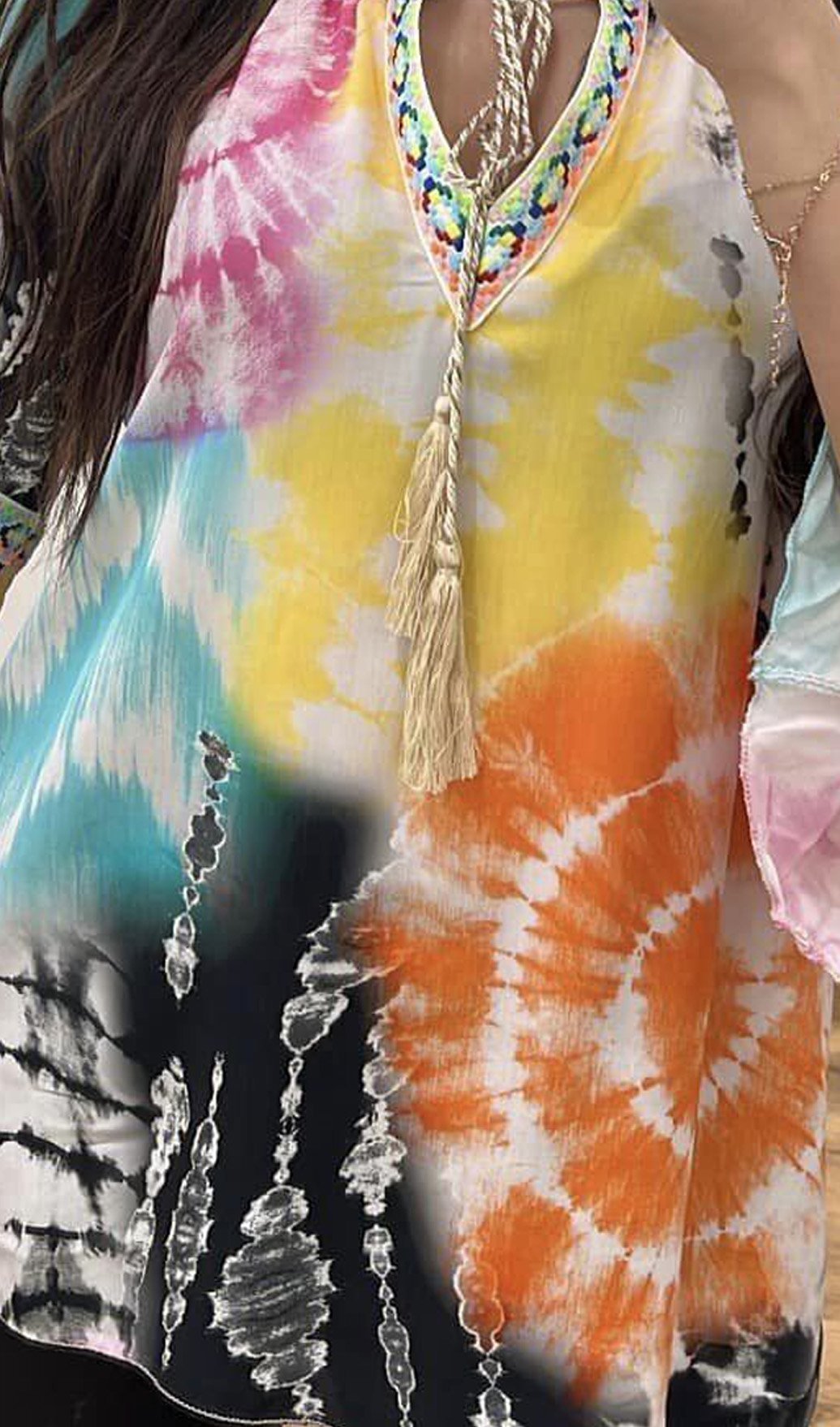 Ethnic Embellished Webbing Tie-dye Shirt