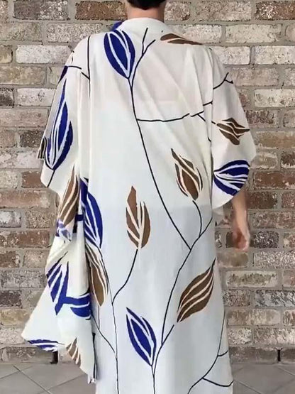 Women's cotton and linen ethnic print casual shirt dress